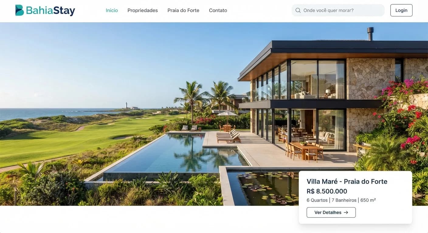 Villa moderna de frente para o campo de golfe e as dunas costeiras da Praia do Forte