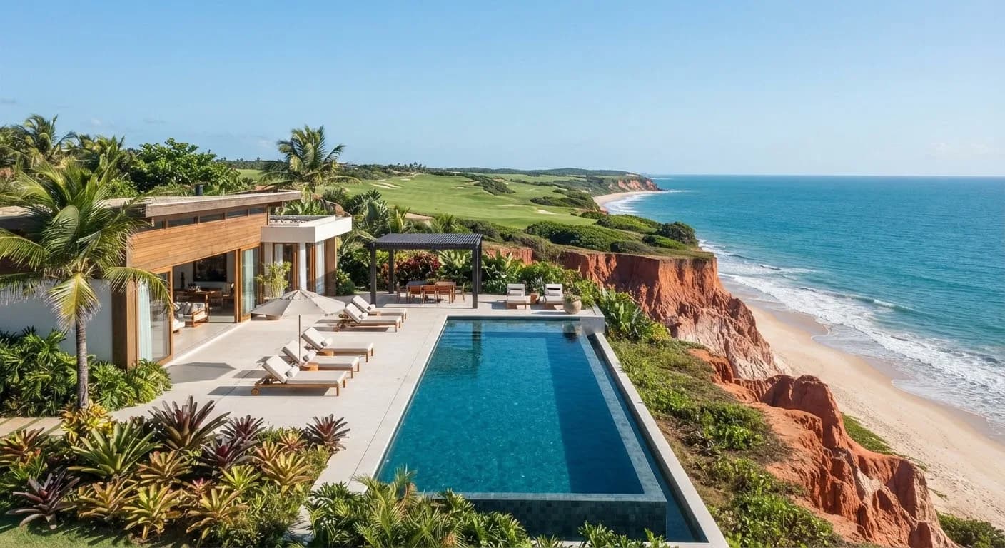 Villa no topo da falésia em Terravista, com vista para o mar profundo e as falésias vermelhas