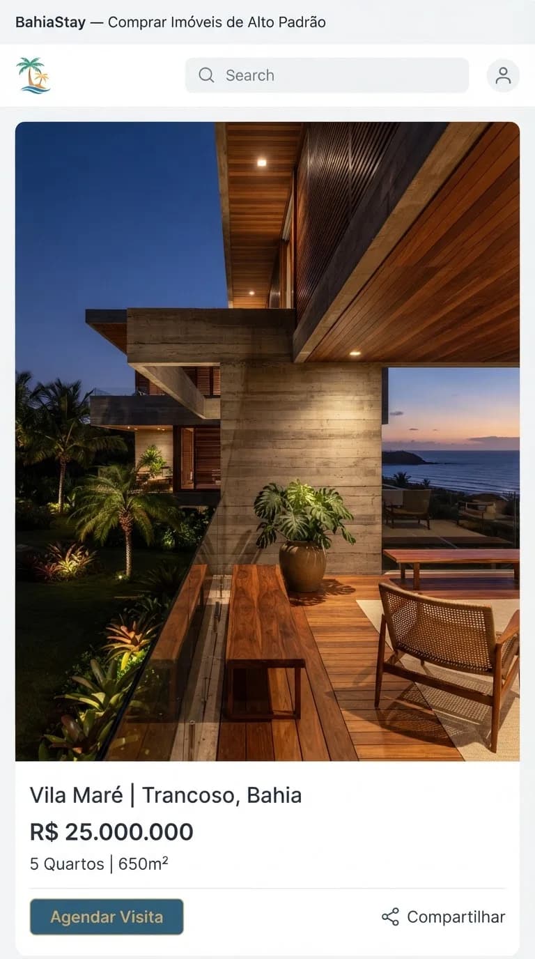 Detalhe arquitetônico de villa modernista brasileira à beira-mar